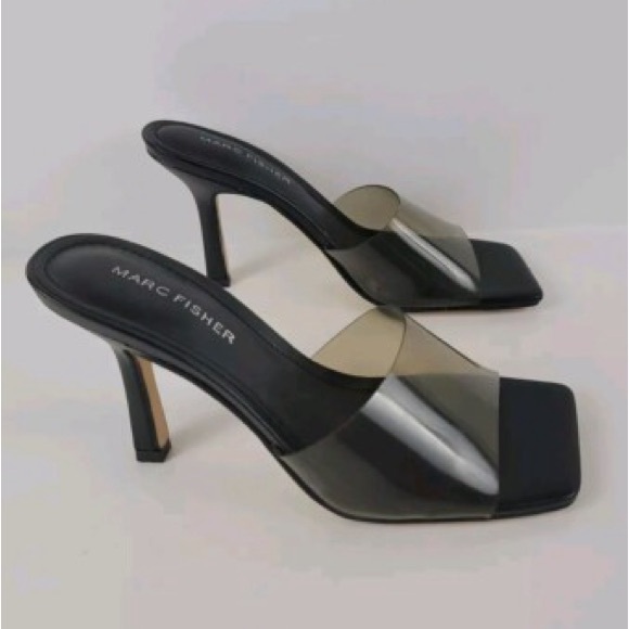 Marc Fisher Lucite Black and Tan Heeled Mules - Picture 2 of 3